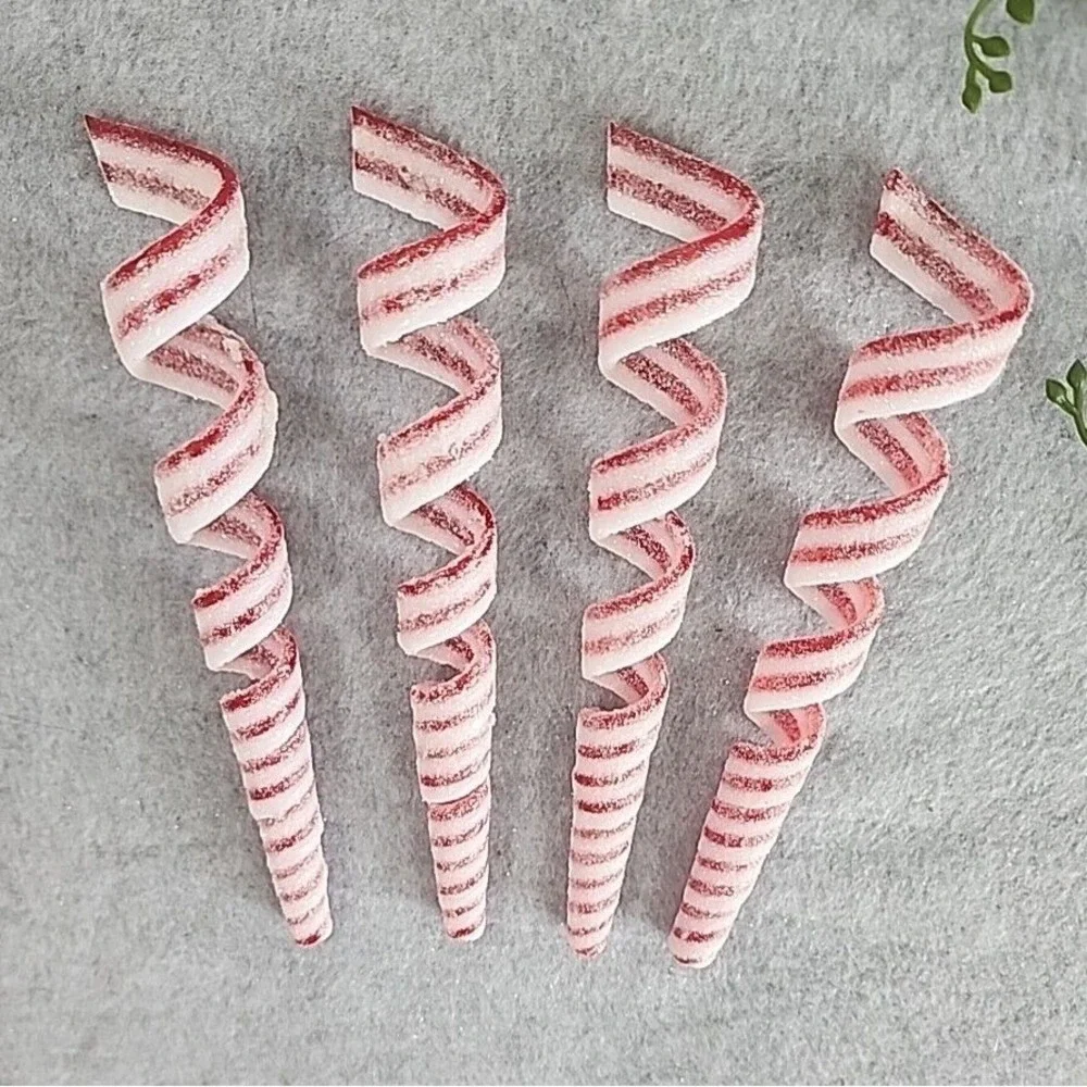 Red White Spiral Christmas Candy Ornaments Glitter 6.5